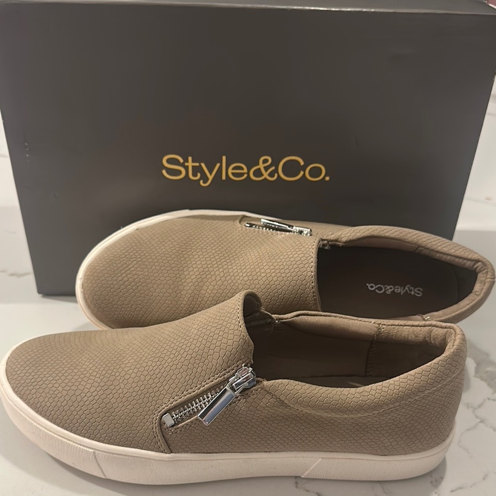 Style & Co. Tan Sneakers with Silver Zipper